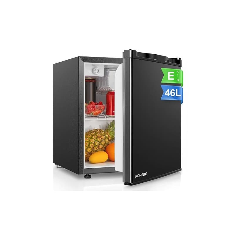 FOHERE Mini Réfrigérateur 46L, Mini Frigo avec Congélateur, Thermostat Réglable, Économie d'Énergie, Silencieux, Porte Réversibl