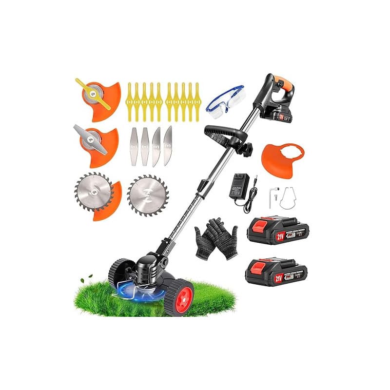 Debroussailleuse Electrique sans Fil 21V, Coupe Bordure sans Fil avec Batterie et Chargeur Rapide & 4 Types Lames, Débroussaille