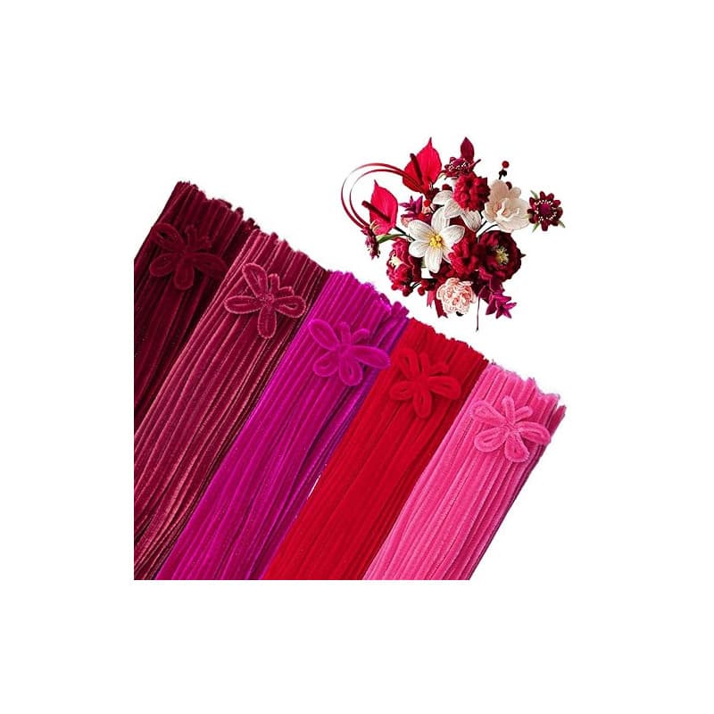 GUWINA 500 Pièces Fil Chenille Rouge pour Loisirs Créatifs, 30cm Long et 8mm d'Épaisseur, Lot de Cure Pipe Multicolores, 5 Coule