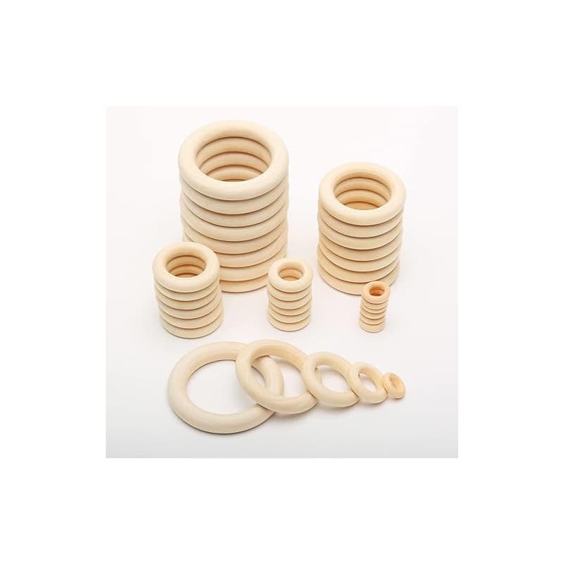 120x Anneaux en bois pour travaux manuels et macramé, anneaux en bois pour pendentifs, accessoires de fabrication de bijoux DIY