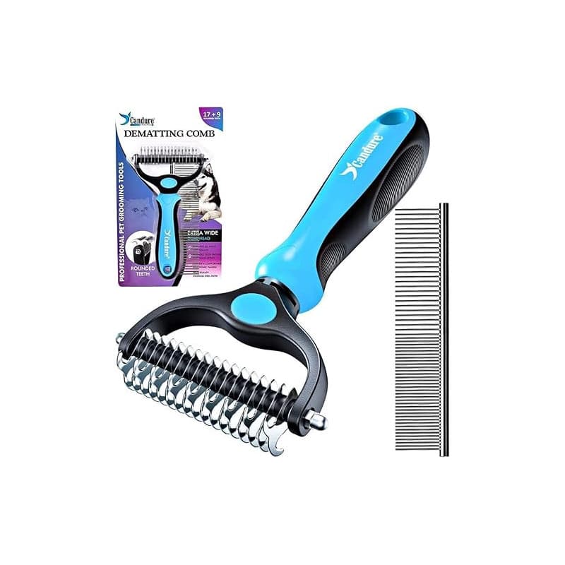 Candure Brosse Chien et Chat Professionnel Brosse Chien Poil Long Toilettage du Chien Râteau Dents à Double Face 17+9 Élimine Le