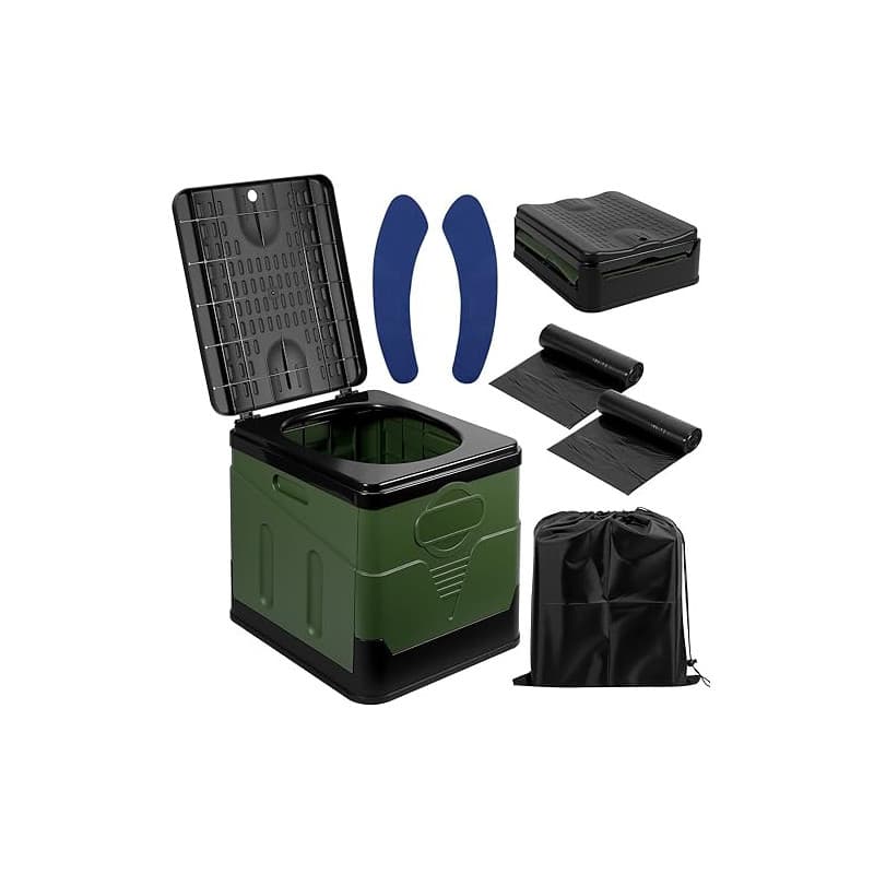 Zorplex Toilette de Camping Portable Pliable, WC de Voyage Léger avec Coussin, 24 Sacs Jetables & Sac de Transport, Seau Hygiéni