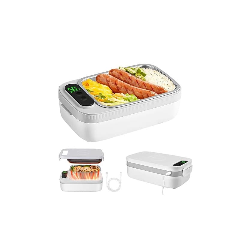 Strixorn Gamelle Chauffante, 1L 60W Lunch Box Chauffante, Boîte à Déjeuner électrique Acier Inox pour Adultes, Hommes et Femmes,