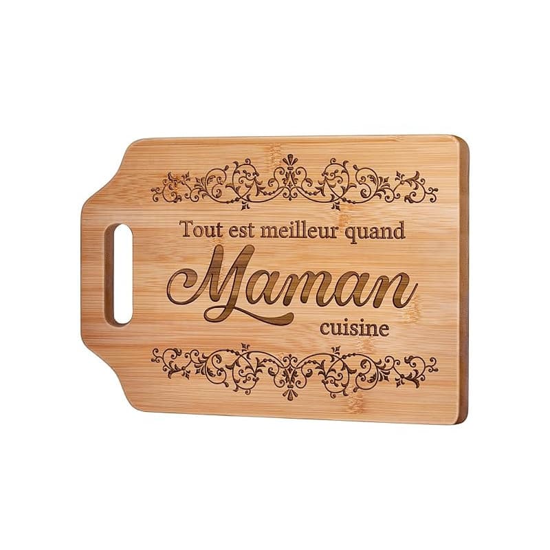Cadeau Fete des Meres, Cadeau Maman - Idee Planche à Découper en Bambou Gravée, Cadeaux Anniversaire Maman Original (31,2×22,0×1