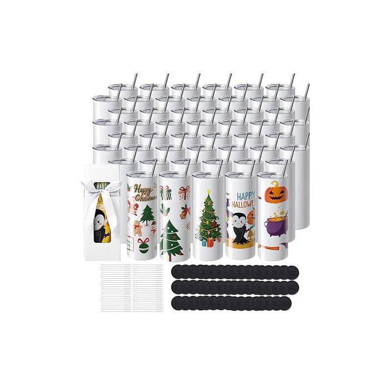 VEVOR Gobelets Thermos à Sublimation de 59 cL, 50PCs, Fins et Droits, Bouteille Sublimable en Acier Inoxydable, Vierges, à Doubl