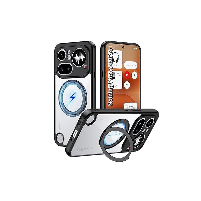 Rojeuinn Coque pour Nothing Phone 4A Pro 5G, PC de Haute Qualité avec Support Rotatif à 360° et Ventouse Magnétique, Anti-Chute,