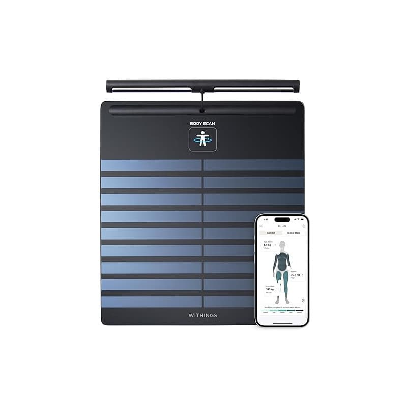WITHINGS Body Scan – Balance connectée validée cliniquement, Wi-F & Bluetooth, analyse segmentaire (graisse, muscle, eau), ECG,