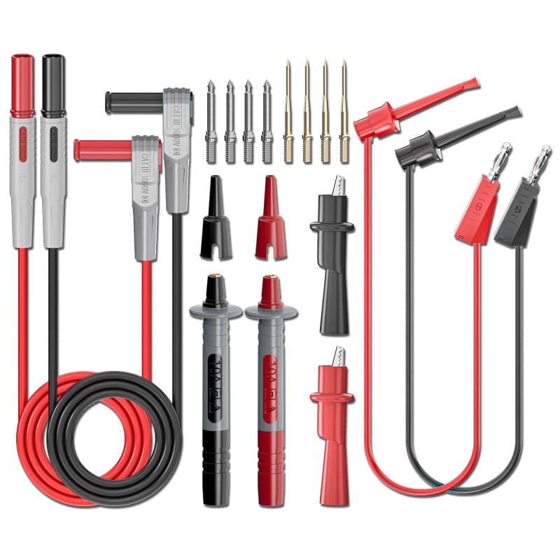Cleqee Kit de 18 sondes de test électroniques pour multimètre avec pinces crocodiles - Fiche banane pour test, pinces à crochet