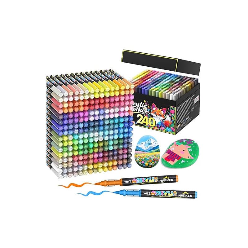 Lyuvie 240 Couleurs Feutre Acrylique, Acrylic Paint Brush Marker à Peinture à Base D'eau, Marqueur Peinture Acrylique pour Pierr