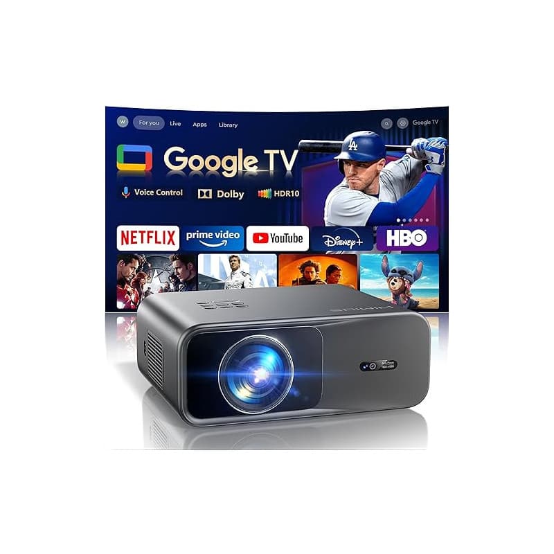 Vidéoprojecteur 4K【Google TV/Dolby】 36000 Lumens Netflix/Disney+ Projecteur 4K Portable Auto Focus/Keystone, Contrôle Vocal, HDR
