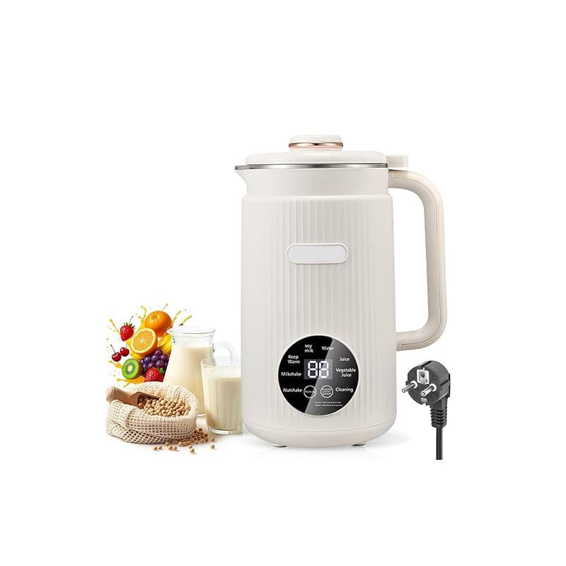 Machine à lait de soja 8 en 1 - 1200 ml - Machine à lait d'amande automatique avec 12 lames pour lait végétal fait maison, avoin