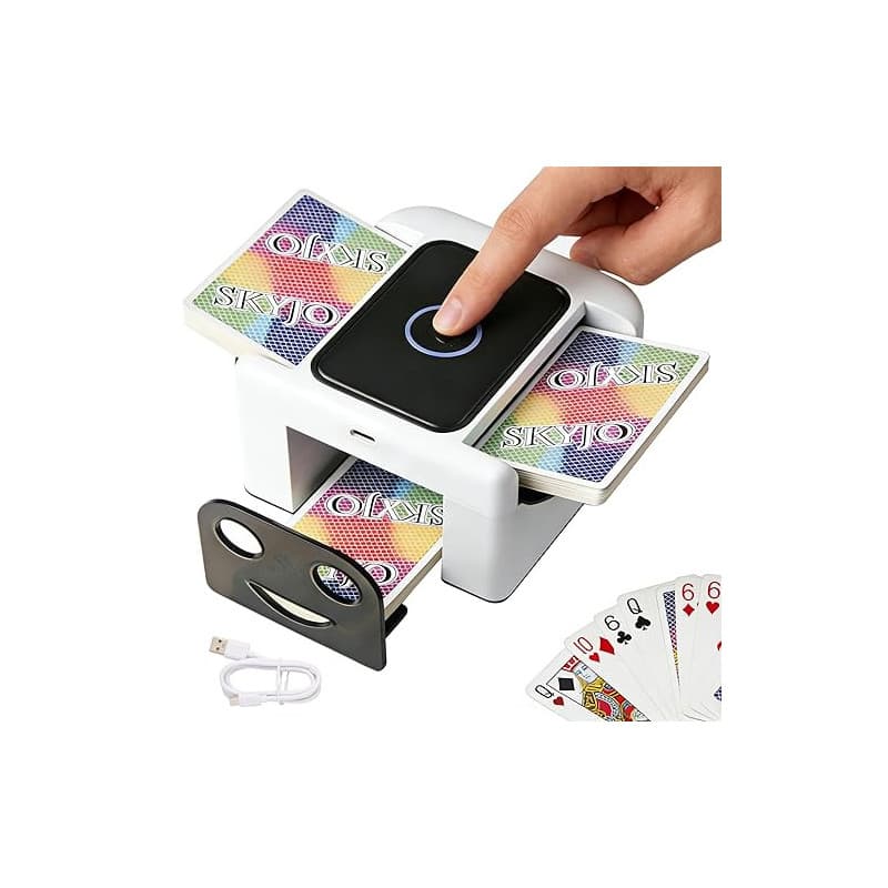 Buldoospok M5 - Mélangeur de cartes automatique rechargeable à 2 plateaux, batterie intégrée 2000 mAh, charge USB-C, mélangeur a
