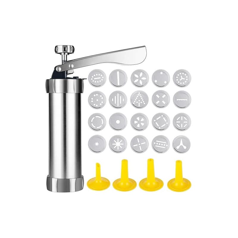Presse à Biscuits en Acier Inoxydable - Machine à Sablés avec 20 Disques et 8 Douilles - Pistolet à Pâtisserie Professionnel pou