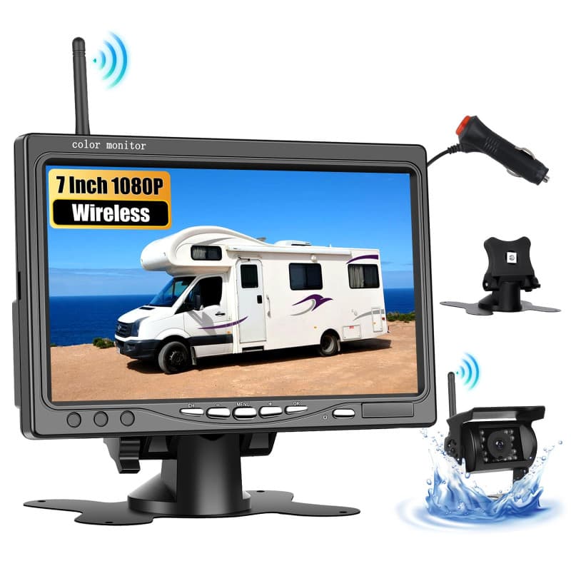 CAMECHO Caméra de Recul sans Fil IP68 Imperméable à la Vision de Nuit Caméra Grand Angle avec 7 Pouces HD Moniteur pour Tous Les
