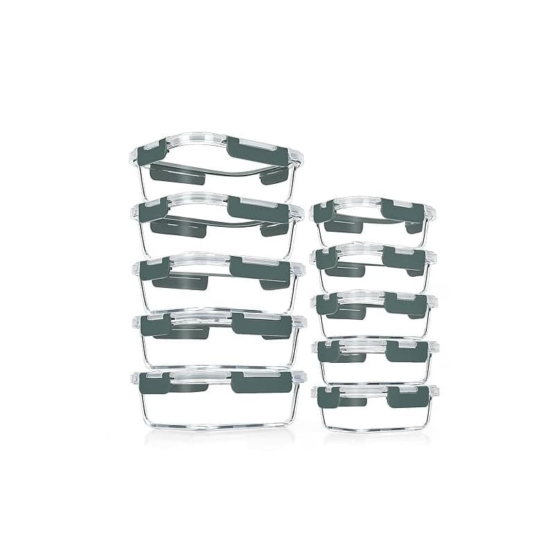 VERONES 10packs de récipients en verre pour la préparation des repas,conservation des aliments avec couvercles, sans BPA, pour l