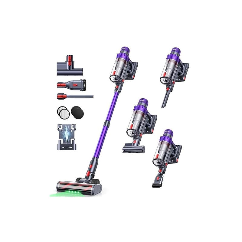 SMOTURE 600W 50KPa Aspirateur Balai sans Fil, 65 Mins Aspirateur sans Fil Puissant avec Brosse Matelas, Charge Murale et Écran L