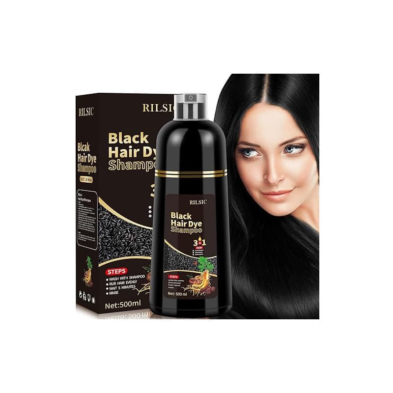 Shampoing Colorant Noir, Color Shampooing Colorant, Black Hair Sye Shampoo 3 en 1, Shampooing Colorant Instantané pour Cheveux,