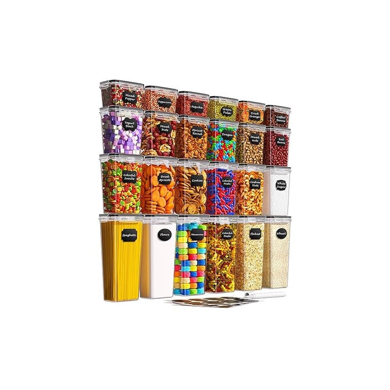 KEMETHY Boite Hermetique Alimentaire Lot de 24,Boite Rangement Cuisine en Plastique Scellée avec Couvercle pour Céréales,Pâtes,F