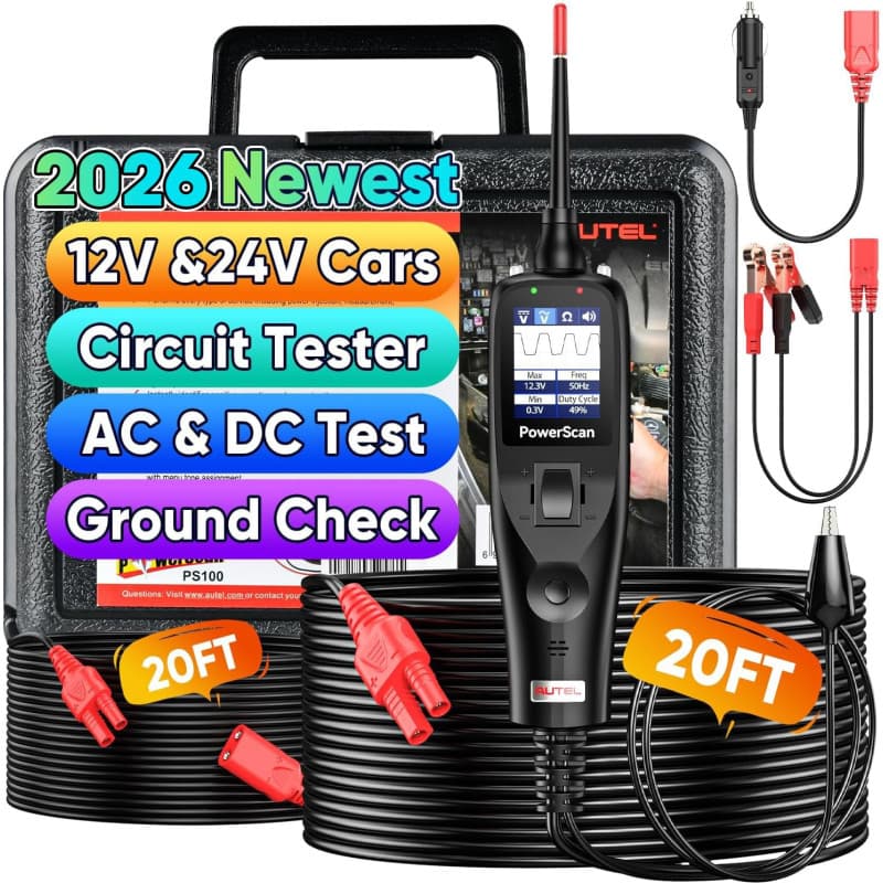 Autel® PowerScan PS100 Testeur Circuits Automobile, Sonde Alimentation 12-24V, Détecteur Court Circuit, Multimètre Numérique, Te