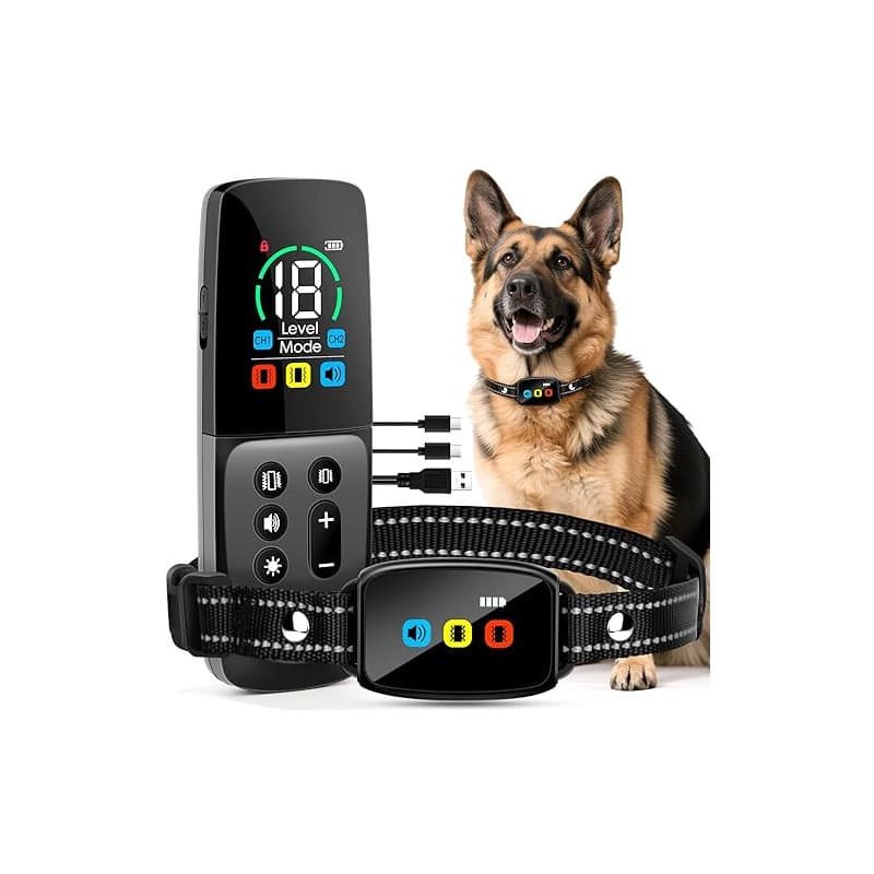 Collier Anti-aboiements avec télécommande pour Chiens, Dispositif Anti-aboiements, Modes de bip et de Vibration, Rechargeable, C