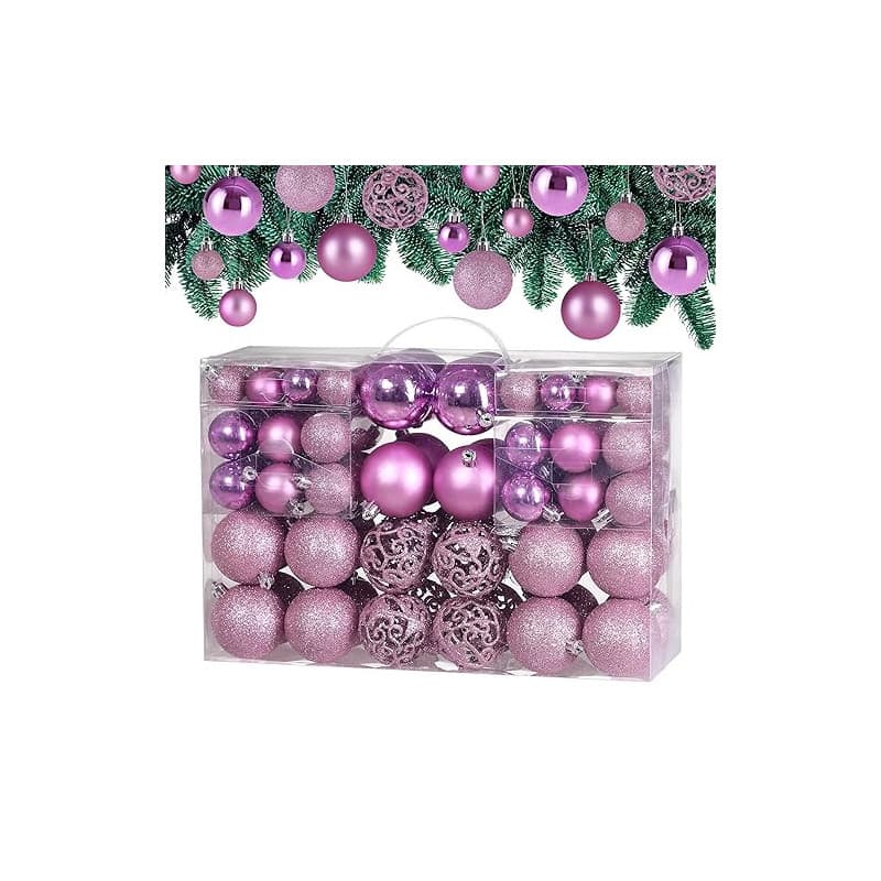 Lot de 100 Boules de Noël en Plastique Robuste Décoration de Noël intérieur extérieur Décoration pour Sapin Rose