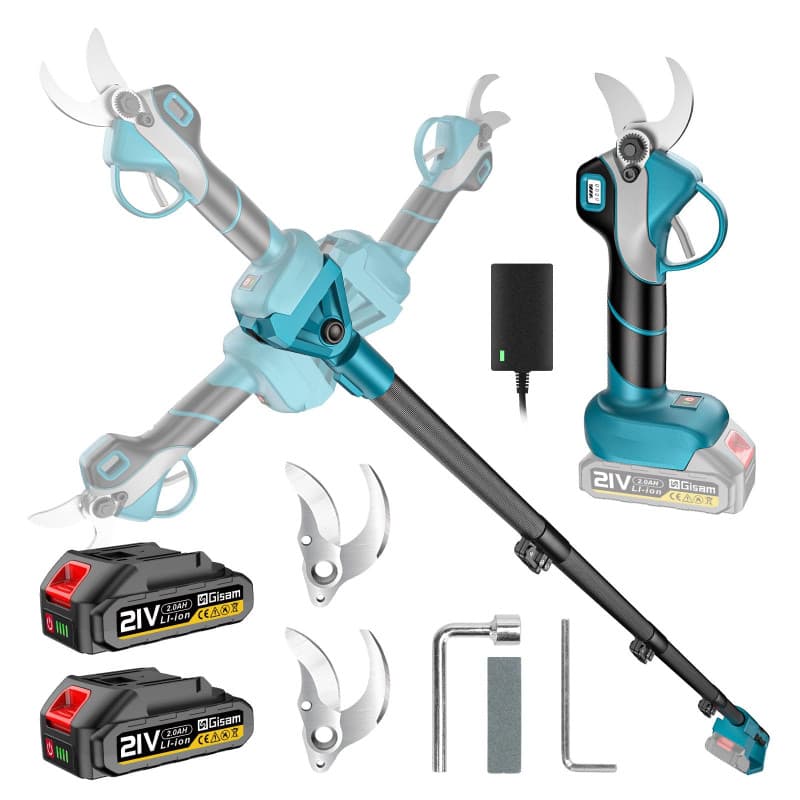 Sécateur Électrique Avec Perche, Moteur Brushless, Portée Totale 4,2 m, 2-en-1 Secateur Electrique Sans Fil avec 3 paires Lame S