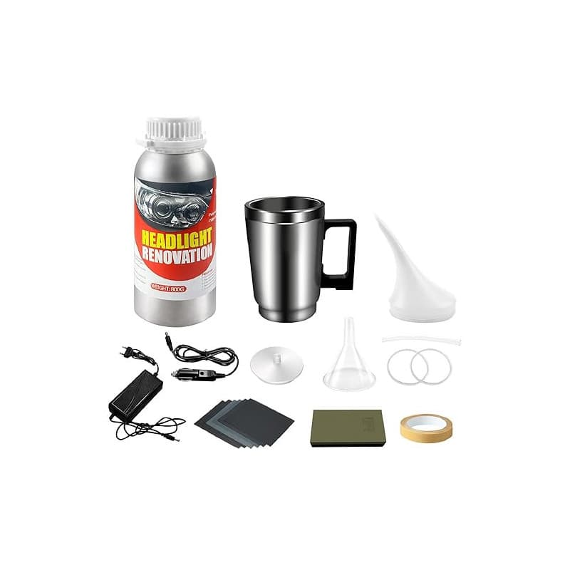Yanxinanty Kit de Rénovation de Phares Automobile, 800g Solution de Polissage, Accessoires Complets, Ponçage et Restauration