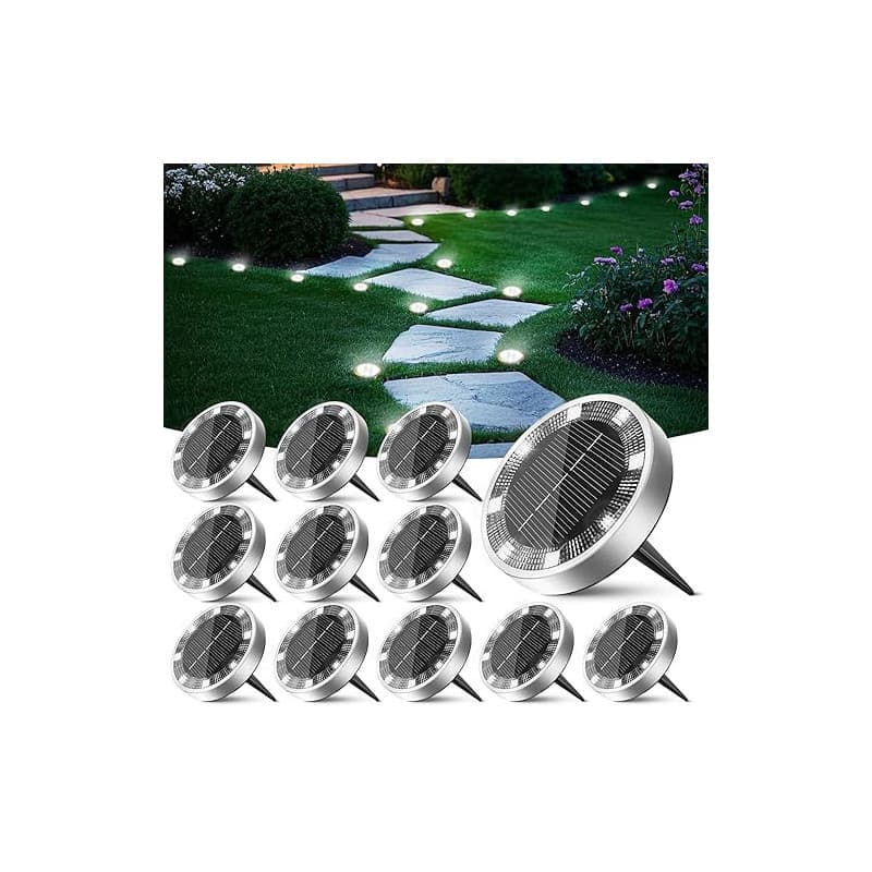 Peasur Lampe Solaire Au Sol Lot de 12, Lumiere Solaire Exterieur Jardin 8 LED, Étanche Spot Solaire Extérieur, Eclairage Solaire
