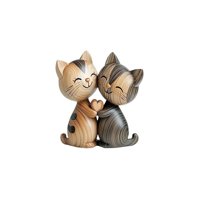 LunarCharm Sculpture en Bois d'un Couple de Chats – Décoration de Bureau en 2D Plate avec câlin, décoration pour Maison et Burea