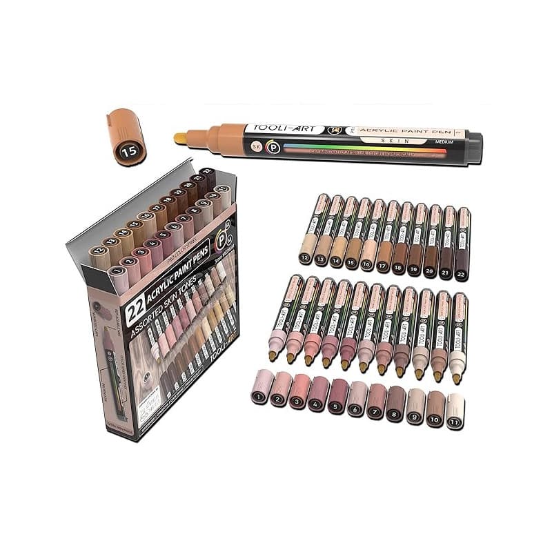 TOOLI-ART Pro Color Series Lot de 22 marqueurs de peinture acrylique, moyens, 3 mm, pour roche, verre, tasses, bois, métal, plas