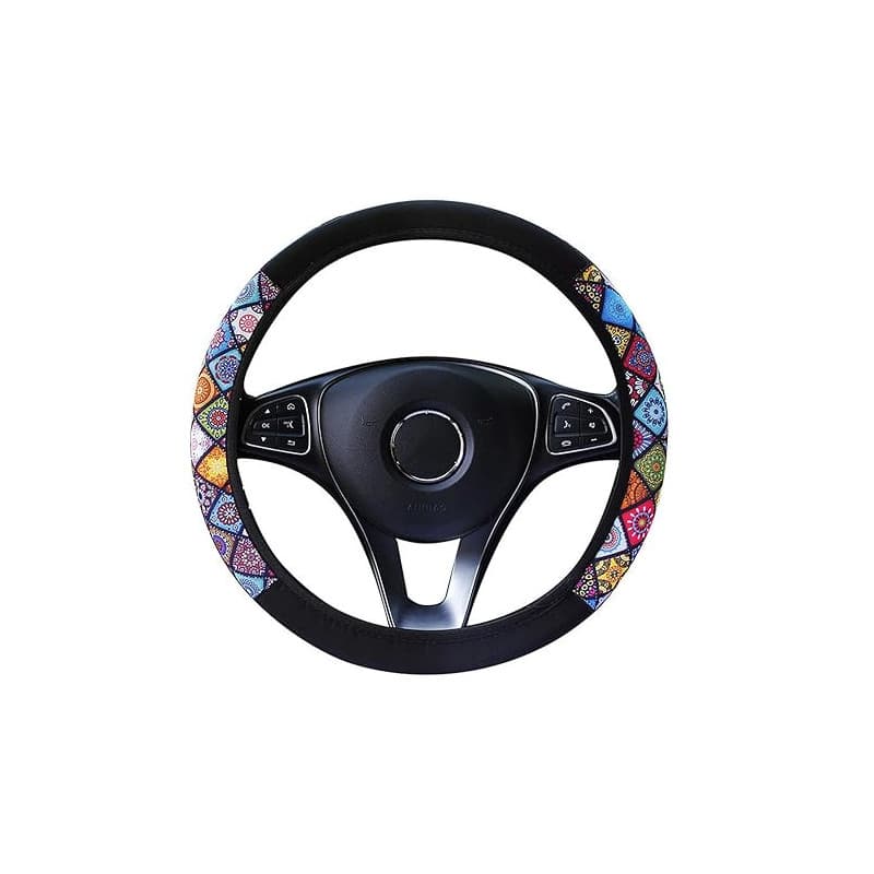 1 housse de volant de voiture, housse de volant de style national, housse de direction en microfibre respirante et antidérapante