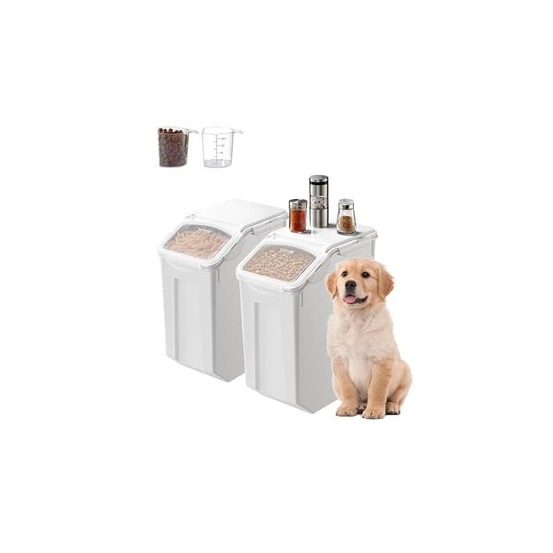 VEVOR Conteneur de Stockage de Riz 20 L 2PCs, Boîte de Conservation Alimentaire Hermétique, Bac à Céréales avec Roues et Tasse à