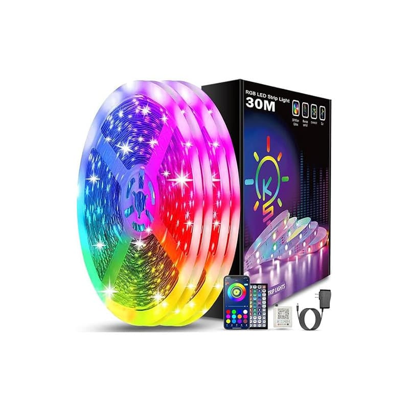 Keepsmile Ruban Led 30m (15mx2), Led Chambre Bluetooth, Bande Led Contrôlé par Télécommande APP, Guirlande Lumineuse Décoration