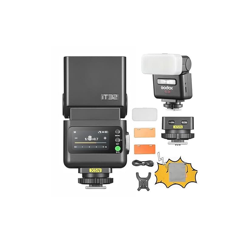 Godox iT32 Flash d'appareil Photo TTL & Déclencheur sans Fil X5 N 2,4 GHz HSS 1/8000s GN18 avec diffuseur magnétique pour appare