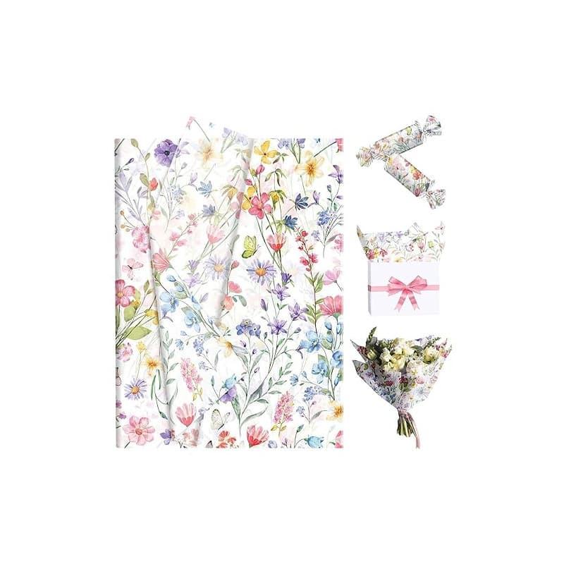 50 feuilles de papier de soie à motifs floraux wildflower pour emballage cadeau fleurs décoration de fête prénatale mariage anni