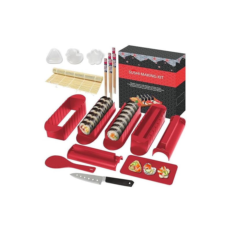 HI NINGER Kit Sushi Maker Set - Édition Deluxe: Ensemble De 20 Pièces pour Débutants avec Natte De Roulage, Moules À Riz, Coutea
