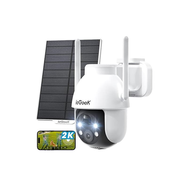 ieGeek 2K Camera Surveillance WiFi Exterieure sans Fil - 3MP 360° PTZ Camera Solaire, 15M Nocturne Couleur, PIR/AI Détection, Au