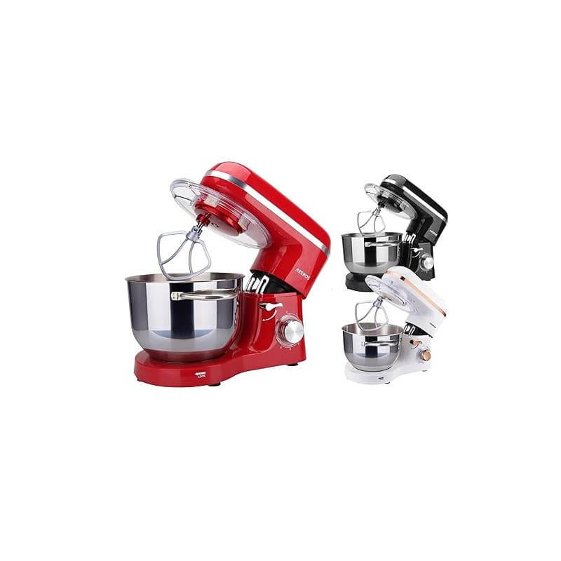 Arebos Robot Pâtissier Professionnel 1500W | Rouge | Robot de Cuisine Multifonction avec Fouet, Batteur, Crochet | Bol d'Acier I