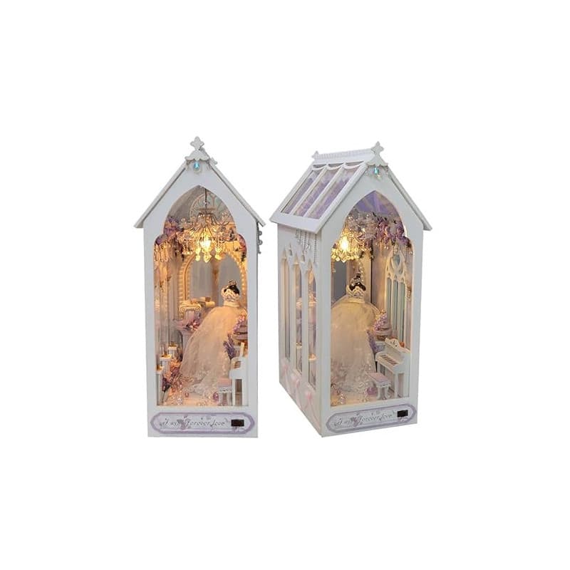 DIY Book Nook Dolls House Kit Puzzle Jouets Miniature Mobilier Romantique Robe de mariée Maison de poupée avec lumières LED, cad