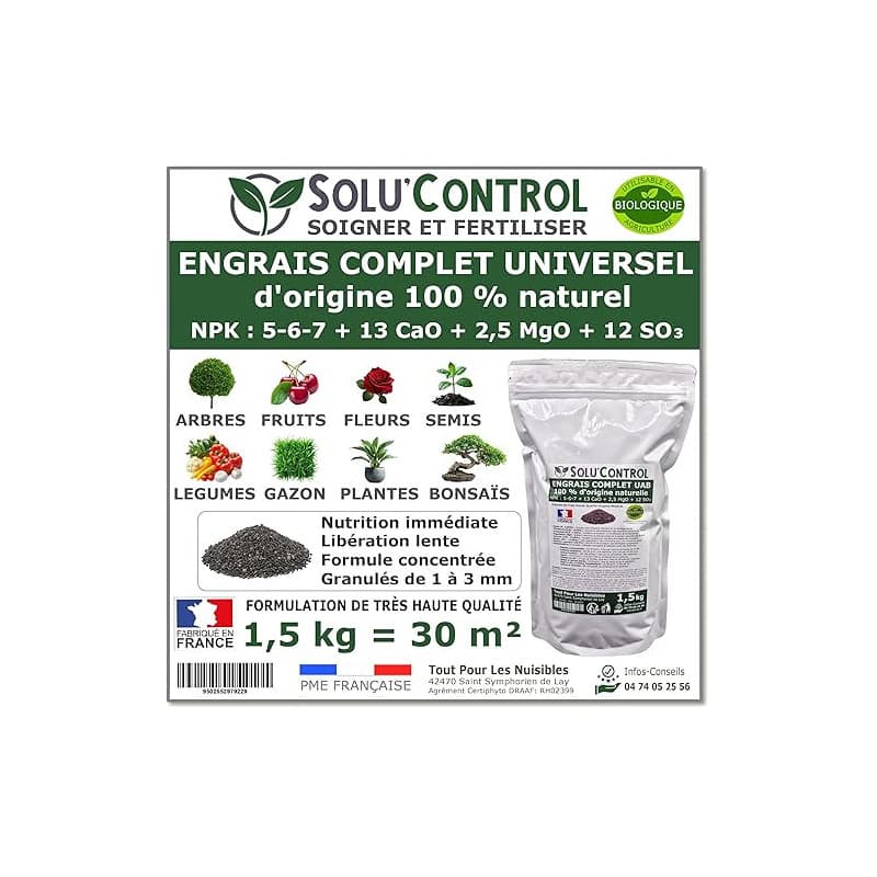 1,5 k d'ENGRAIS COMPLET universel et équilibré - SoluControl - UAB - Utilisable en Agriculture BIOLOGIQUE