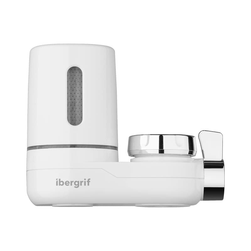 Ibergrif Système de Filtration sur Robinet (1 Cartouche Incluse), Filtre à Eau Cuisine avec Charbon Actif, Réduit Chlore, PFAS,