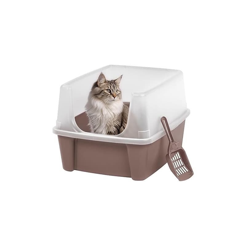 Iris Ohyama, Bac a Litiere pour Chat avec Pelle, Beige, Nettoyage Facile, Maison de Toilette, Rebords Amovibles, Anti-fuite, Pou