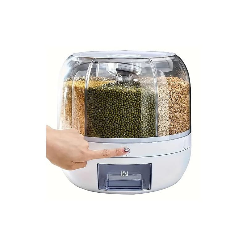 Récipient de stockage de céréales rotatif, récipient de stockage de 6 cellules de riz et de céréales, distributeur de nourriture