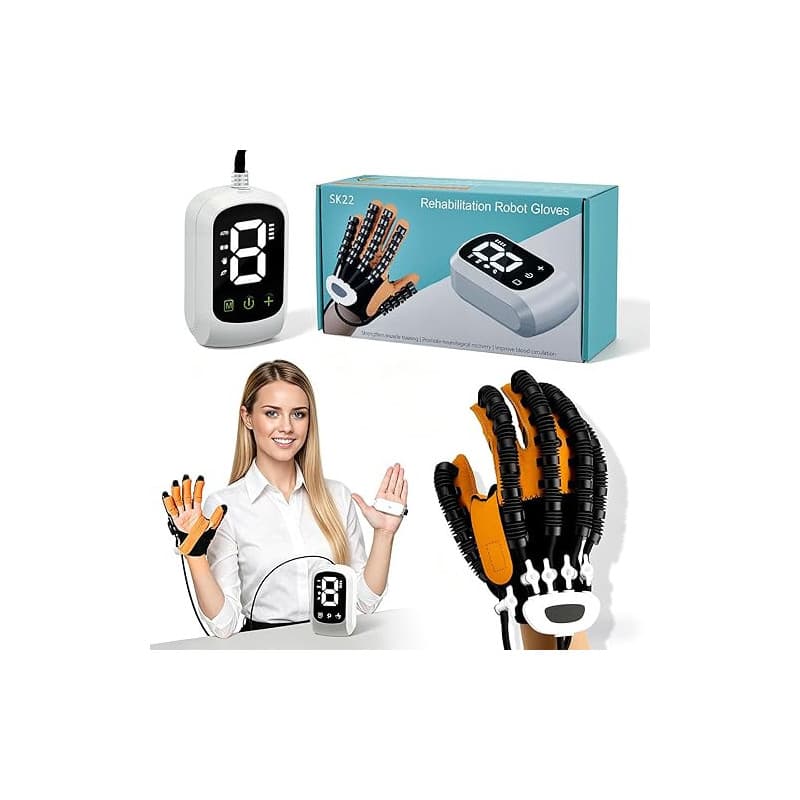 Gant Robotique de Rééducation, Gants Robot équipement d'Exercice des Doigts, avec Mode Miroir, 4 Modes et 9 Niveaux, Batterie 24