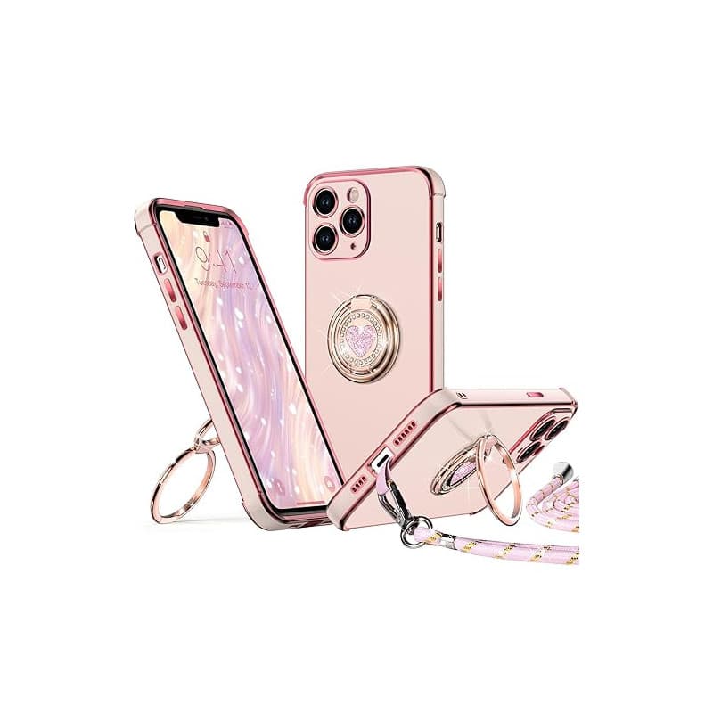 XYZ Coque pour iPhone 11 Pro Max, avec Double Anneau de Support Cœur, avec Lanière pour Filles et Femmes, Coque de Protection de