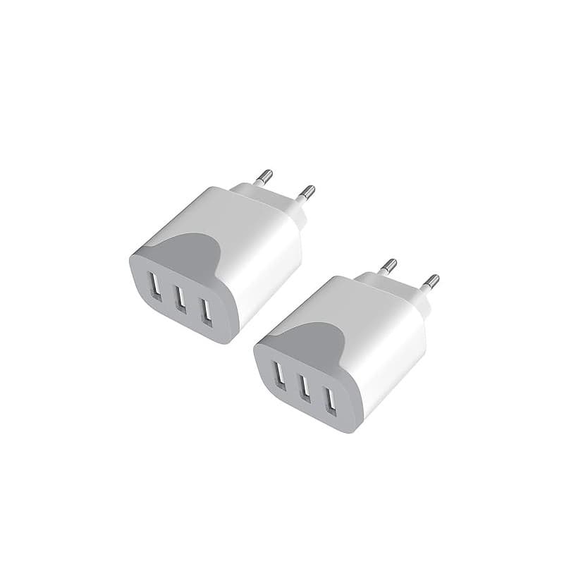 Chargeur USB 2Pack, Prise USB Multiple 3 Ports Adaptateur Charge Rapide Universel Prises pour lPhone 14/13/12/11 Pro Max Mini SE