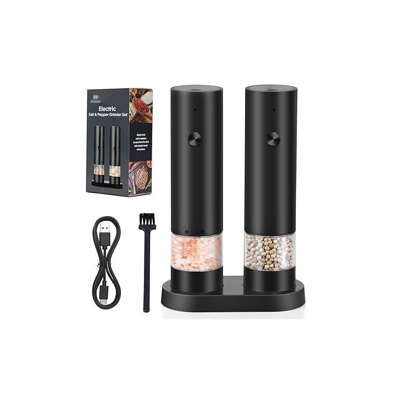 iWarmbase Ensemble De Moulin à Poivre Électrique- Rechargeable USB, Lot de 2 Moulins à Épices avec Base- Grossièreté Réglable Mo