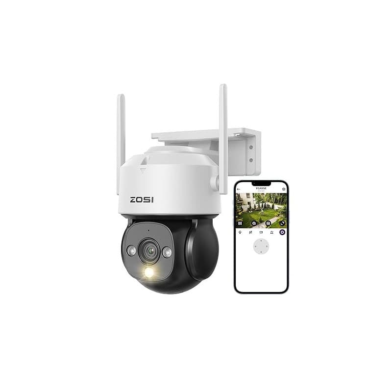 ZOSI Caméra de Sécurité WiFi Extérieure 1080P avec Alimentation Plugin, 360°/140° Pan/Inclinaison 2MP Caméra Vidéo WiFi, Détecti
