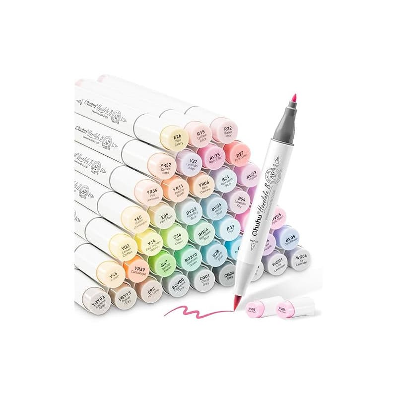 Ohuhu Marqueurs Colorés D'art, Pastel Pinceau Pointe Double Feutres à Alcool Pinceau et Fine Burin Pour Artiste Etudiants Pour C