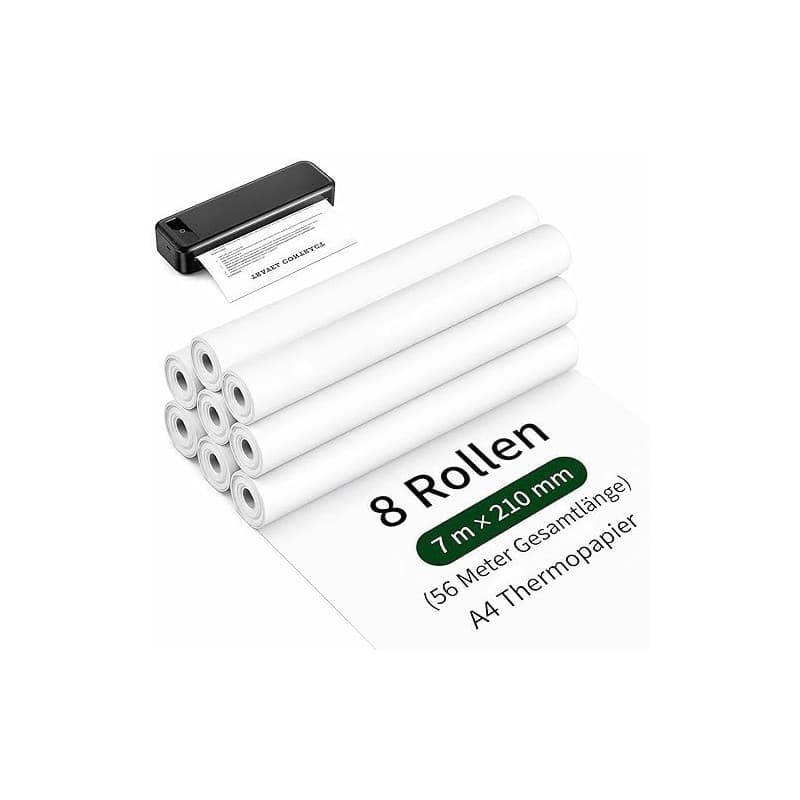 Qibivfo 8 Rouleaux Papier Thermique A4 pour Imprimante Portable, Papier Thermique 7 m x 30 mm Compatible avec Imprimantes Thermi